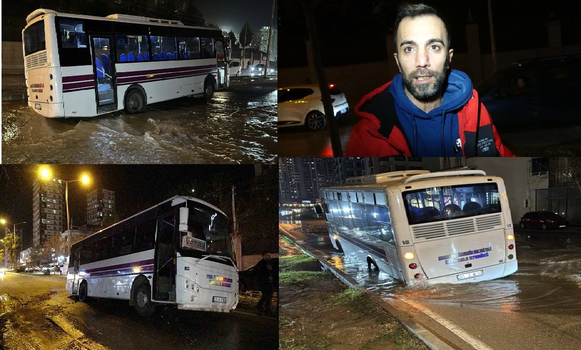 Adana'da buda oldu! Yol çöktü Halk Otobüsü düştü... 